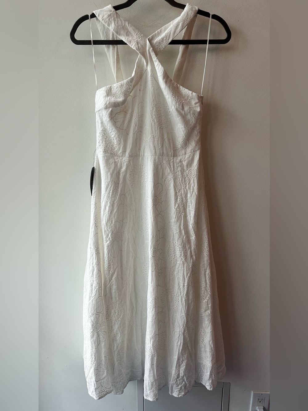 Astr White Eyelet Cross-Back Midi Dress with Spaghetti Straps